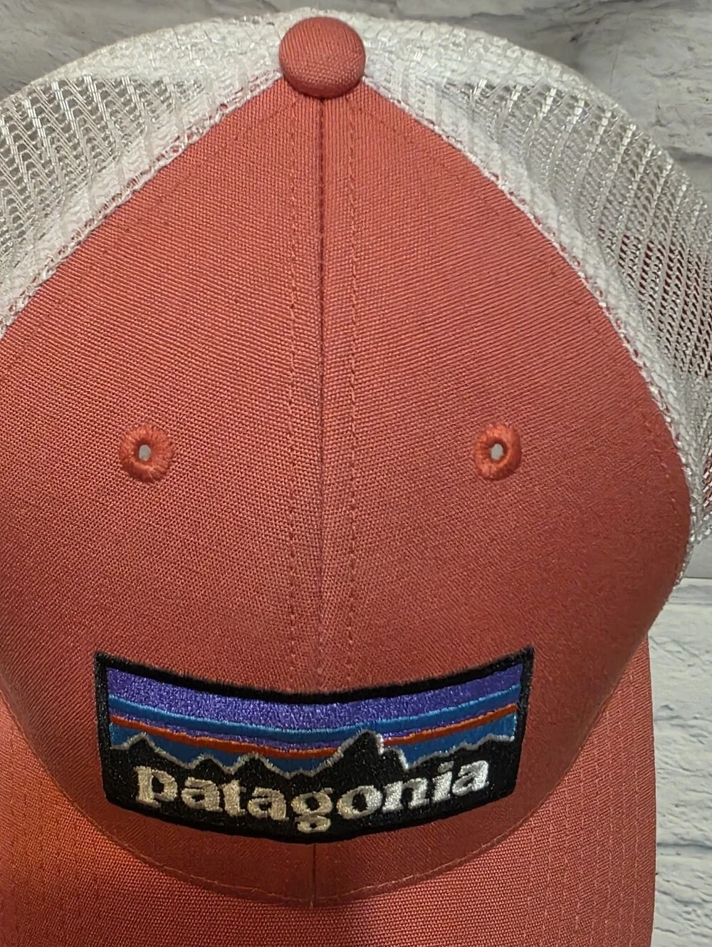 Patagonia Coral-Pink Trucker Hat with White Mesh